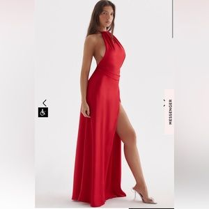 HOUSE OF CB Red Silk Maxi dress with high slit